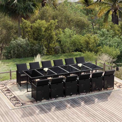 Ensemble à manger de jardin coussins 13 pcs-Salon de jardin Résine tressée Noir 532920 (1/5)