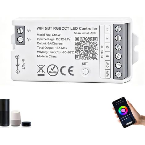 Controlador LED C05W RGBCCT 5 en 1 WiFi Bluetooth, control por voz/aplicación (1/5)