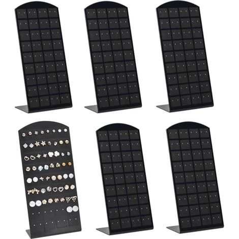 Espositore per gioielli a 6 pezzi con 72 fori, supporti per orecchini a forma di L, espositore da banco nero per vetrina, organizer per orecchini da scaffale (1/5)