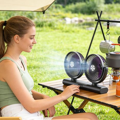 Ventilateur de Bureau Double Tête USB – 3 Vitesses Veilleuse Intégrée – pour Appareil Maison ,Travail –gris (1/4)