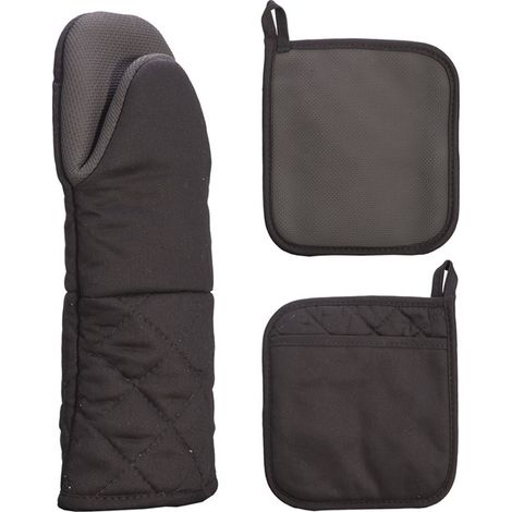 Set composto da guanto da forno e presina Nicole Black, lunghezza intera, 100% cotone con neoprene, spesso, nero. (1/5)