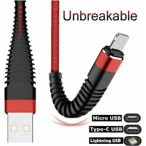 1m long tail needle through braided data cable suitable for Iphone Android Type C mobile phone charging cable 2.4a fast charging cable (fo (1/3)