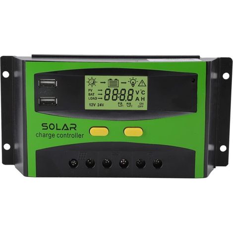 Contrôleur solaire PWM 12 V/24 V, régulateur intelligent de batterie de panneau solaire avec double port USB avec écran LCD pour jardin domestique(30A) (1/5)