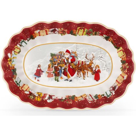 Coupe Ovale Grande Père Noël et Enfants Multicolore, Compatible Micro-Ondes, Assiette de Présentation, Plat Creux de Service, Porcelaine (1/5)