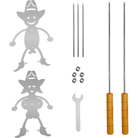 Fourchette à barbecue amusante en acier inoxydable, fourchette à barbecue amusante, bâton de gril à guimauve avec manche en bois, accessoires de gril pour feu de camp, feu de camp (1/5)