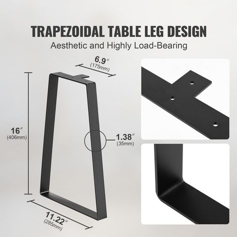 2 Pieds Mobilier Acier Trapézoïdal 40.6cm Remplacement Table Basse Bureau Moderne Banc Table Chevet Canapé 181.4kg Robuste Montage Rapide Noir (1/5)