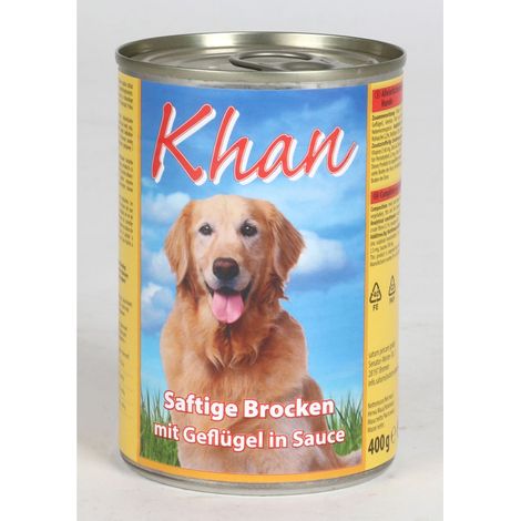 20x 400g Khan Hundefutter nass Nassfutter für Hunde in der Dose saftige Brocken Geflügel