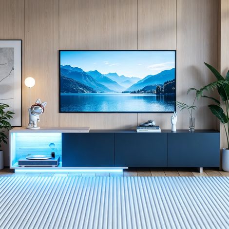 JOOKGBD -Meuble TV Extensible 163–240 cm,Meuble Tele et Bois avec Eclairage LED,Banc TV Meubles Télé pour téléviseur avec 3 tiroirs et Espace de Stockage Ouvert,Banc TV pour Salon Chambre,Noir