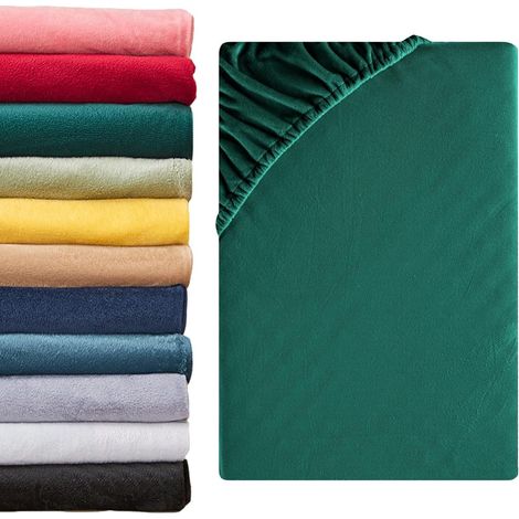 Drap-housse 140 x 200 cm - 160 x 200 cm - Pour l'hiver - En peluche - Moelleux - Toucher cachemire - Doux - Couleur : vert foncé (1/5)