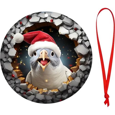 Ornement Animal - Chapeau De Père Noël - Bois Naturel - Décoration De Sapin De Noël - Intérieur Moderne - 1 Pièce (1/5)