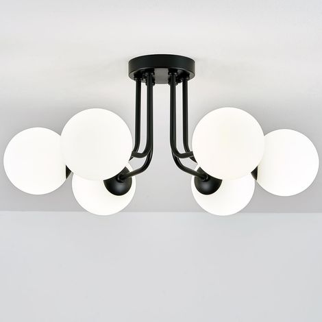 Lustre moderne, plafonnier G9, semi-plafonnier, convient aux salons et aux couloirs, sans source lumineuse (noir, 6 lamps) (1/5)