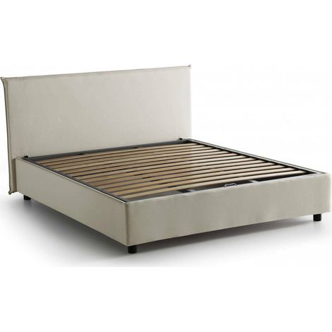 Talamo Italia - Letto alla francese Angelic, Letto contenitore in tessuto, Apertura frontale, adatto per materasso Cm 140x190, 100% Made in Italy, Beige
