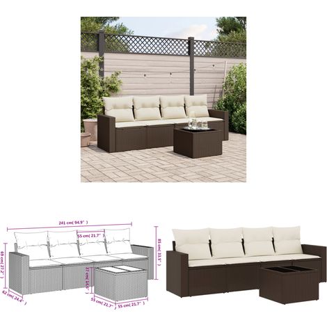 vidaXL 5-tlg. Garten-Sofagarnitur mit Kissen Braun Poly Rattan (1/3)