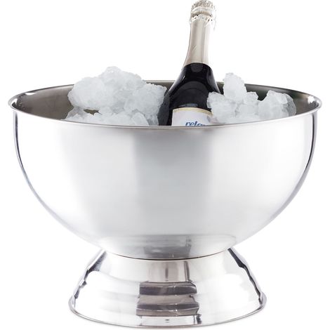 Relaxdays Enfriador de botellas XXL, Cubitera grande, Acero inoxidable, Plateado, 36,5 cm (1/5)