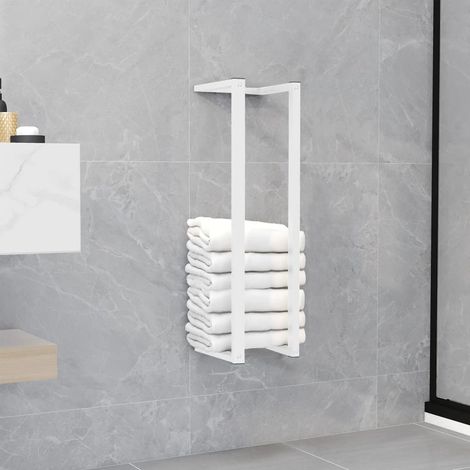 Vidaxl – Porte-serviette mural blanc en acier 12,5x12,5x60 cm – Support robuste pour salle de bain – Fixation murale incluse (1/5)