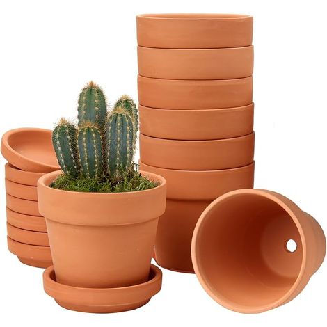 Set of 8 Small Pots 10x10cm Round Clay Pots with Saucer and Drain Hole for Indoor Plants, Ceramic Planter (1/5)