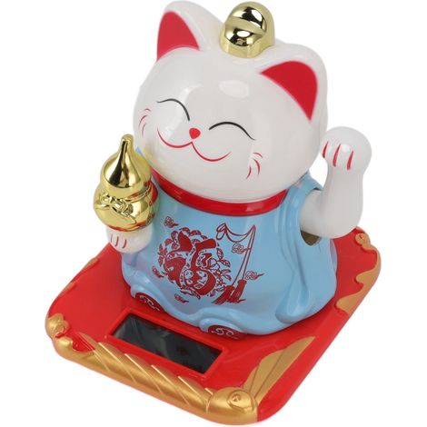 Chat porte-bonheur lumineux à induction en plastique, ornement de chat chinois de bienvenue pour la maison et la voiture, bleu