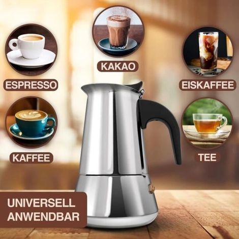 Cafetière italienne - 2 tasses - 100ml - Moka pot Cafetière Moka en Acier Inoxydable, Espresso Maker, Argent