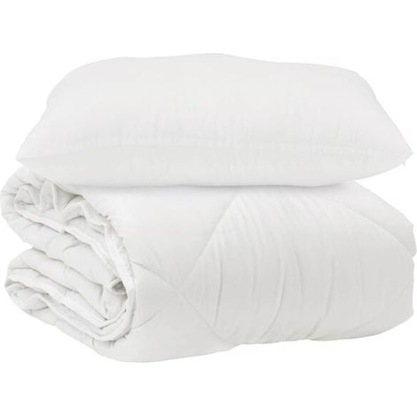 Couette en microfibre blanche garnie de duvet, avec 2 oreillers. (1/5)