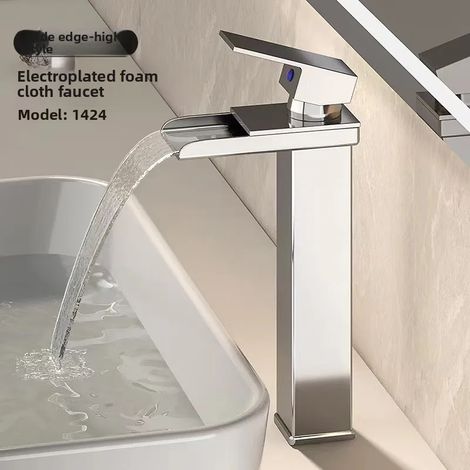 Robinet de lavabo haut et bas de luxe à LED noir (argenté), mitigeur monocommande, eau chaude et froide, production d'électricité. (1/5)
