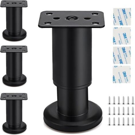 4 Pièces Pieds de Meuble réglables, 60 x 80 mm-120mm,Pied de Table Reglable Hauteur Métal,adaptés pour Les Pieds de Meubles sur armoires, Tables et canapés, vis incluses.(Noir) (1/5)