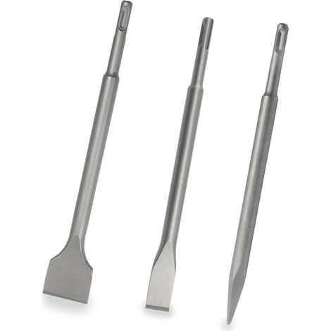 Set di 3 scalpelli SDS per trapano a percussione - Punte per raschiare, disincrostare, appuntite, piatte e larghe, ideali per la rimozione di piastrelle - ALTRO (1/4)