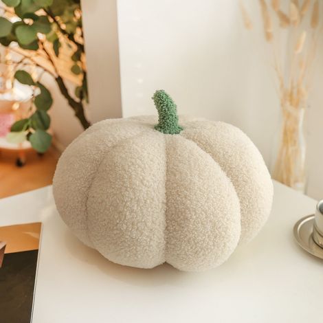 Coussin Décoratif Citrouille - 28 x 24 cm - Pour Canapé, Lit, Voiture, Décoration Automnale - Blanc (1/5)