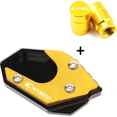 (Ensemble Or) Compatible avec les modèles KYMCO Downtown 300, 300i, 350i, 200i et Xciting 250/400 : béquille latérale, extension, plaque et bouchon de valve de pneu. maxpower (1/4)