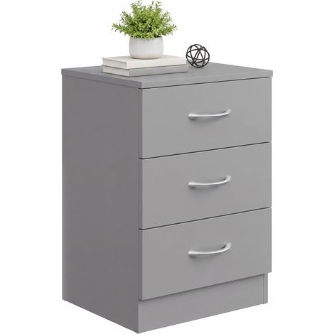 HOMCOM Modern 3 Drawers Side Table, Bedside Table with Non Slip feet, Grey (1/5)