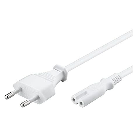 Cavo di collegamento con eurospina, 3 m, bianco, eurospina (tipo C CEE 7/16) presa C7. Lunghezza del Cavo 3 m (1/4)
