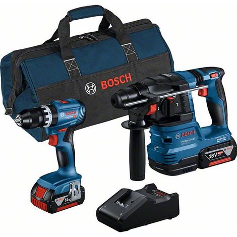 Bosch – Pack de 2 outils électroportatifs 18V avec 2 batteries 4,0Ah – Perceuse GSB 18V-45 et perforateur GBH 18V-22 – 615A50039 (1/7)