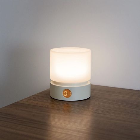 Luce notturna bianca con timer, 3 modalità, luminosità regolabile a 3000K e batteria ricaricabile integrata. (1/5)