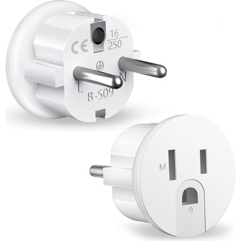 2 Pièces Adaptateur Prise France vers USA, Adaptateur Prise USA, Adaptateur de Voyage US vers EU, Prise Americaine Adaptateur Francais, Adaptateur US vers France (1/5)