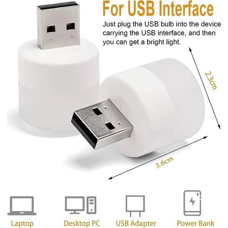 Veilleuse USB Mini LED - Alimentation USB - Format compact 23 x 42 mm - Lampe de lecture - Modèle UBN01 (1/5)
