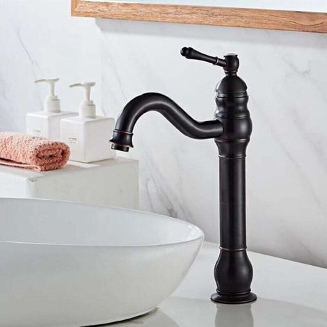 Robinet de lavabo encastré en laiton antique, mitigeur d'eau chaude et froide, robinet de salle de bain, robinet de salle de bain noir (1/4)