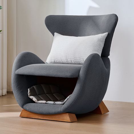 Fauteuil lounge avec niche pour chat ou petit chien 66x69x76 cm tissu gris et bois REDOM (1/5)