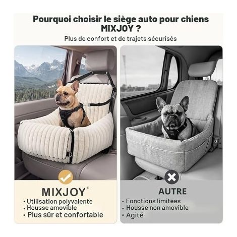 Siège auto pour chiens pour chiens de petite à moyenne taille, Coussin lavable avec laisse attachable rembourré en mousse à mémoire de forme, Lit pour chien en voiture pour siège arrière et (1/3)