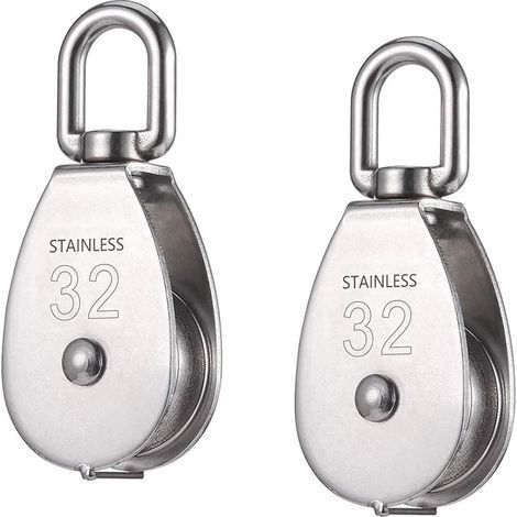 2Pcs Poulie de Levage en Acier Inoxydable 304 avec Chargeant 250kg,Poulie pour Cable,Poulie Simple M32 pour Grue Pivot Fil Corde Câble-32mm(Argent) (1/5)