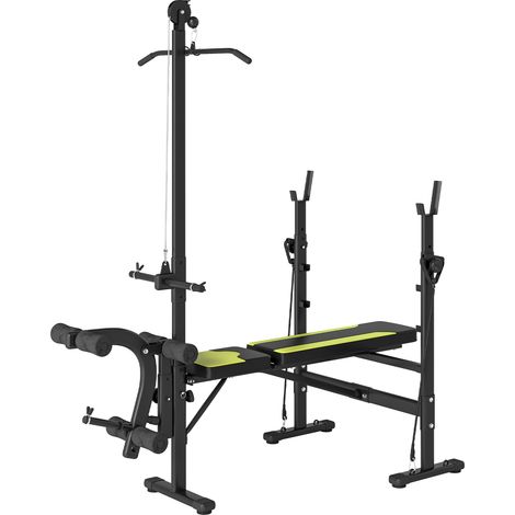 Banc de musculation multifonctionnel avec dossier réglable sur 3 niveaux, repose-jambes et barre supérieure, 175 x 110 x 202 cm, noir