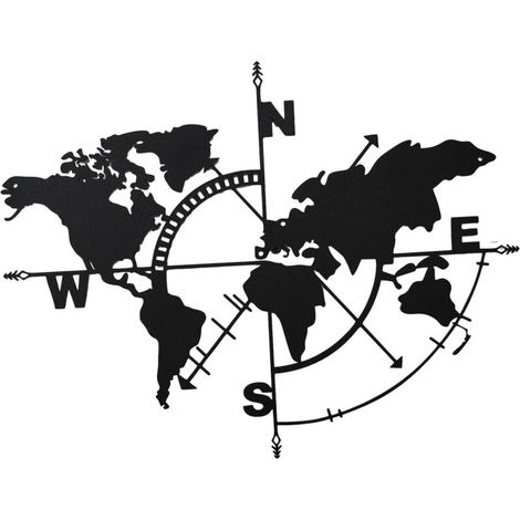 Décoration murale carte du monde en métal – Noir – Style géométrique