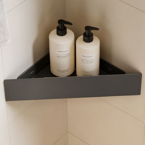 doporro Estante de Ducha Esquinero sin Taladro, Estantería Baño de Acero al Carbono con Revestimiento Antioxidante, Montaje con o sin Perforación, Organizador para Champú y Gel, Negro, Reglo-07 (1/5)