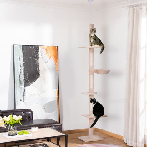 Árbol para gatos con superficie rascadora de sisal natural altura regulable 230-260 cm color beige (1/5)