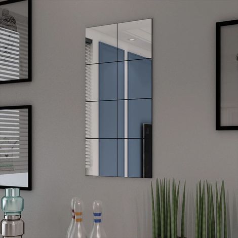 Carreaux de miroir sans cadre, verre, 8 pièces, 20,5 cm