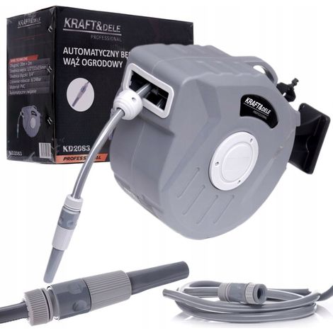 Automatische Gartenschlauchtrommel 20 m + 2 x Endstücke für Wandanschluss 1/2 Zoll (1/5)