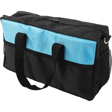 Professionelle Werkzeugtasche mit großer Öffnung, strapazierfähigem Oxford-Canvas, Aufbewahrungstaschen für Elektriker, Werkstatt-Organizer, schwarz und blau, 40 cm. (1/5)