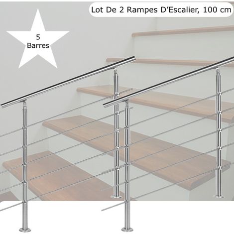 Lot, 2 Rampes D'Escalier, Sur Pied, 100 cm, Acier Inoxydable, 5 Barres (1/5)