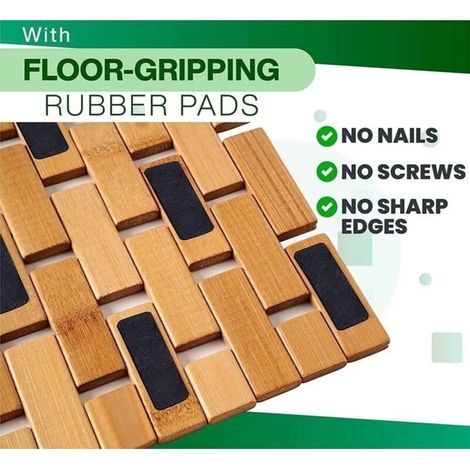 Tapis de bain en bois de bambou, tapis antidérapant, tapis de douche en bambou,40 x 60 cm