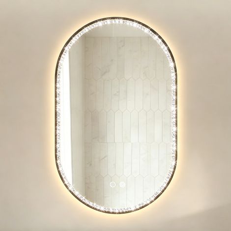 Miroir LED ovale 50x80 cm en verre noir, antibuée, 3 températures, pour salle de bain FLORAGRACE (1/5)