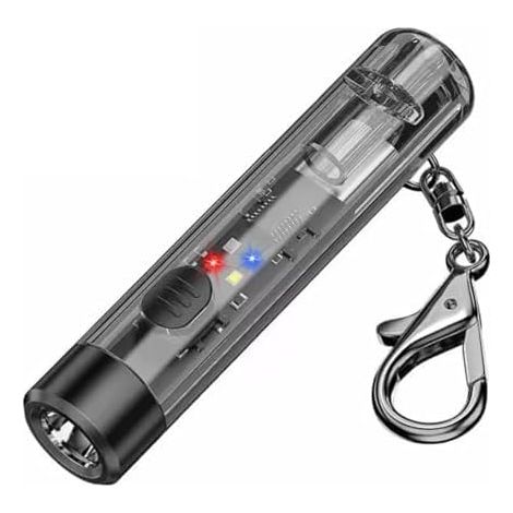 Torcia portachiavi – 80 lumen, luce portachiavi, portachiavi EDC impermeabile IPX4, ricaricabile tramite USB-C, torcia portachiavi a 7 modalità con fischietto per passeggiate notturne e campeggio