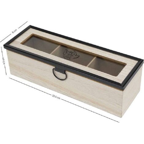 TRADE SHOP - Scatola Contenitore In Legno Per Tè Con Bacheca 3 Posti Scomparti Vetrina 219600 -
